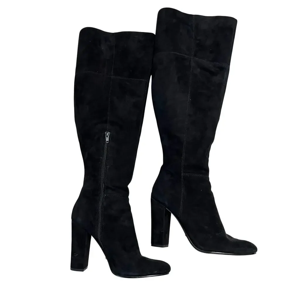 Gianni Bini Women’s Black Suede Leather Boots Sz‎ 8 Over The Knee